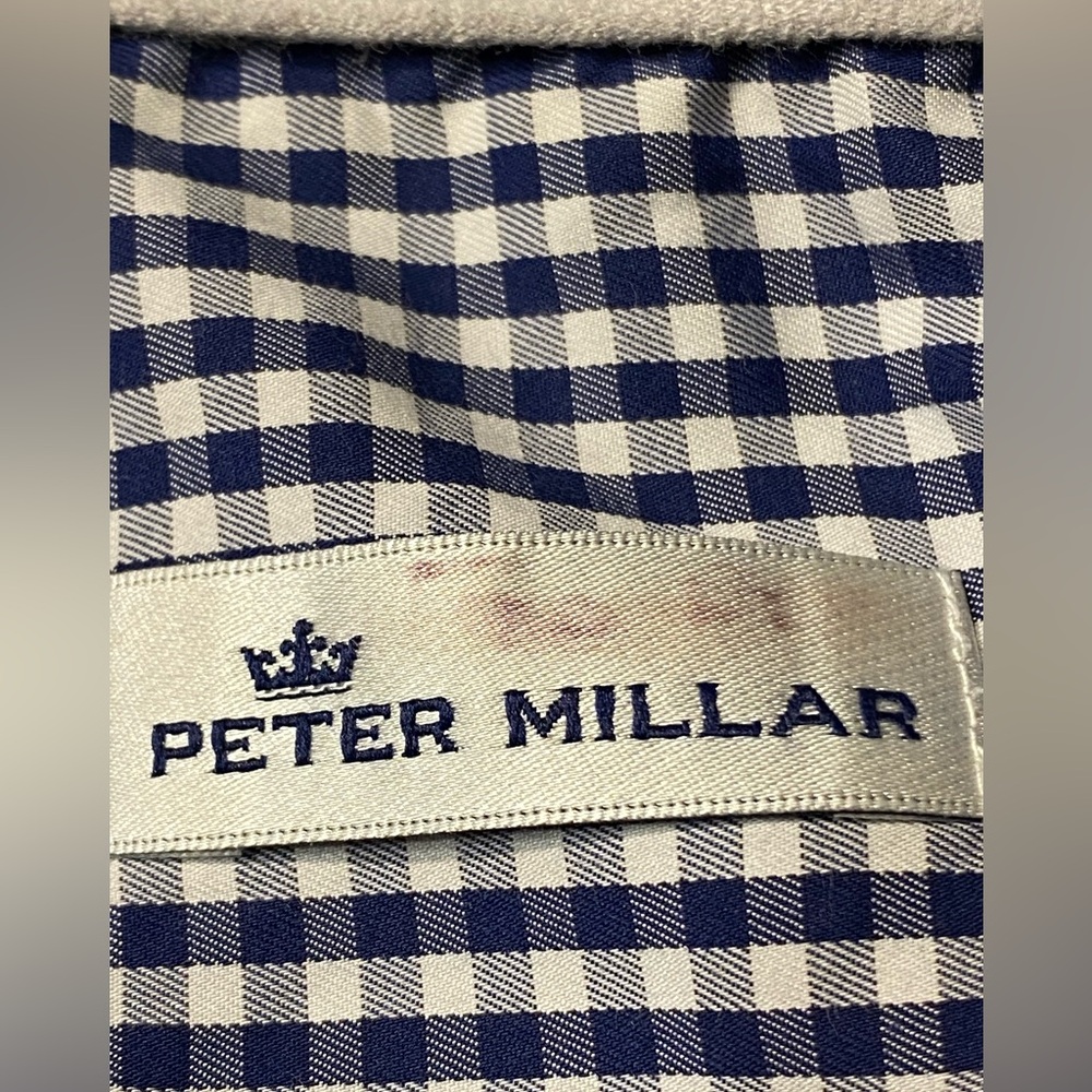 Peter Millar Crown Soft Navy & White Gingham cotton/silk blend shirt  Size 4X - Picture 4 of 10